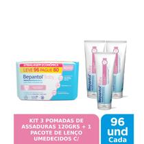 Kit 3 Pomadas Assadura 120g + 1 Lenço Umedecido - Bepantol