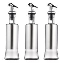 Kit 3 Porta Azeite Vinagre Em Vidro Aço Inox Com Dosador 300ml