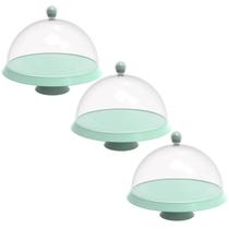 Kit 3 Porta Bolos 25cm Verde Menta com Cúpula e Pé Bubble Crippa Tortas Doces Boleira