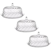 Kit 3 Porta Bolos Tortas Doces 25cm Transparente Glassy com Cúpula Crippa Hotel Padaria