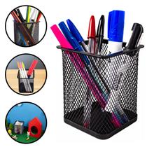 Kit 3 Porta Caneta E Lápis Aramado Escritório Quadrado Clips