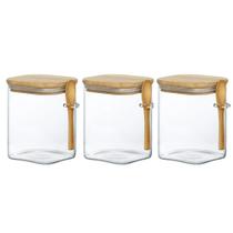 Kit 3 Porta Condimentos Vidro E Bambu Com Colher 1200ml Kit 3 Porta Condimentos Vidro E Bambu Com Colher 1200ml