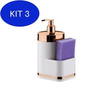 Kit 3 Porta Detergente E Bucha Branco Rose Gold Future