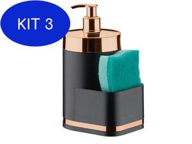 Kit 3 Porta Detergente E Bucha Preto Com Rose Luxo Future