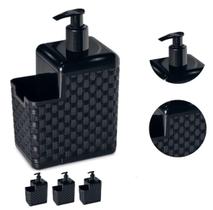 Kit 3 Porta Detergente Esponja Com Bico Dosador Rattan Preto