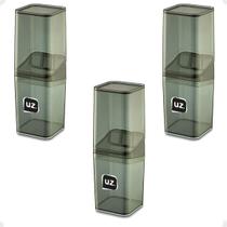 Kit 3 Porta Escova Slim Onix com Tampa Transparente
