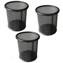 Kit 3 Porta Lápis Organizador Escritório Mesa Caneta Treco lapiseira metal aramado - Preto