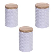 Kit 3 Porta Mantimento Potes Café Açúcar Lata De Metal Bambu Kit 3 Porta Mantimento Potes Café Açúcar Lata De Metal Bambu