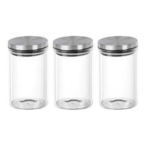 Kit 3 Porta Mantimento Vidro Tampa Metal Hermetico 150 ml