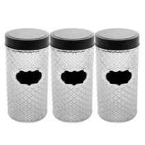 Kit 3 Porta Mantimentos de Vidro Pote com Tampa Preta Wolff 1600ml