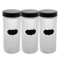 Kit 3 Porta Mantimentos de Vidro Pote com Tampa Preta Wolff 2100ml