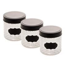 Kit 3 Porta Mantimentos de Vidro Pote com Tampa Preta Wolff 860ml