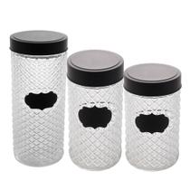 Kit 3 Porta Mantimentos Pote com Tampa e Giz Wolff Pequeno Médio e Grande Kit 3 Porta Mantimentos Pote com Tampa e Giz Wolff Pequeno Médio e Grande