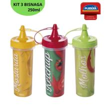 Kit 3 Porta Molhos Bisnagas Estampado Ketchup Mostarda Molhos Plastico Plasutil