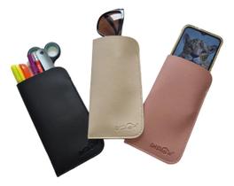 Kit 3 Porta Óculos Capa Case Estojo material sintético Capinha Celular