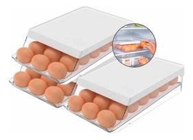 Kit 3 Porta Ovo Transparente Sistema De Rolagem Para 21Un Ou