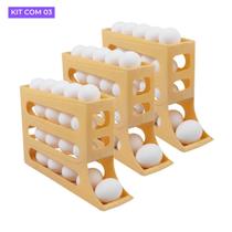 Kit 3 Porta Ovos Dispenser Automático 4 Andares Suporte Rolante Organizador Geladeira Kit 3 Porta Ovos Dispenser Automático 4 Andares Suporte Rolante Organizador Geladeira