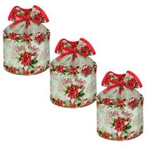 Kit 3 Porta Panetone Tecido Decorado Com Fita Enfeite Natal