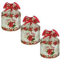 Kit 3 Porta Panetone Tecido Decorado Com Fita Enfeite Natal