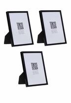 Kit 3 Porta Retrato Metal e Vidro 10x15 Moldura Lisa Preto