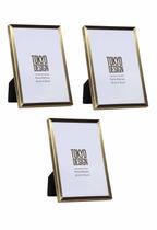 Kit 3 Porta Retrato Metal Vidro 10x15 Moldura Dourado Fosco