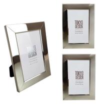 Kit 3 Porta Retratos 10x15 Metalizado Inox Vidro Brilhantes