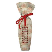 Kit 3 Porta Vinho Tecido Decorado Com Fita Enfeite Natal