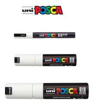Kit 3 Posca Branca PC-3M PC-8K PC17K Uni