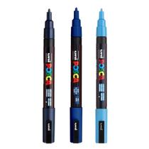 Kit 3 Posca PC-3M Azul Claro, Azul Escuro, Azul Marinho Uni