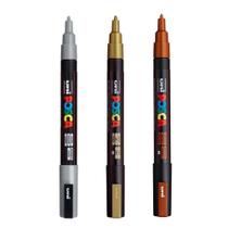 Kit 3 Posca PC-3M Ouro, Prata, Bronze Traço: 0.9-1.3mm Uni Kit 3 Posca PC-3M Ouro, Prata, Bronze Traço: 0.9-1.3mm Uni