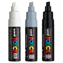 Kit 3 Posca PC-8K Preta, Branca, Cinza Traço: 4-8mm Uniball