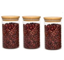 Kit 3 Pote com Tampa Bambu 610ml Vidro Hermético Para Alimentos Condimentos