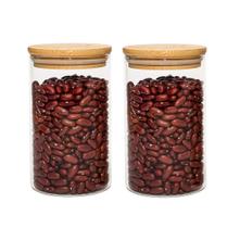 Kit 3 Pote com Tampa Bambu 610ml Vidro Hermético Para Alimentos Condimentos