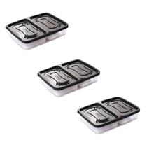 Kit 3 Pote de Alimento Retangular Transparente 2 Divisórias
