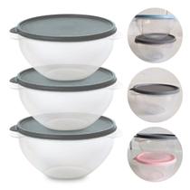 Kit 3 Pote de Plástico Hermético 1L Marmita C/ Tampa Bowl Redondo Tijela Vasilha Alimentos