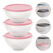 Kit 3 Pote de Plástico Hermético 500ml Marmita C/ Tampa Bowl Redondo Tijela Vasilha Alimentos