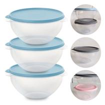 Kit 3 Pote de Plástico Hermético 500ml Marmita C/ Tampa Bowl Redondo Tijela Vasilha Alimentos