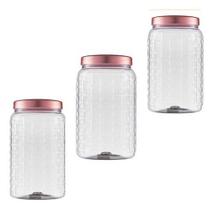 Kit 3 Pote De Plástico Tampa Rose 1 Litro Bolachas Biscoito