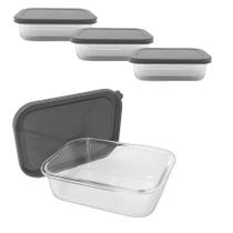 Kit 3 Pote De Vidro Com Tampa Hermética Marmita Retangular 370ml Kit 3 Pote De Vidro Com Tampa Hermética Marmita Retangular 370ml