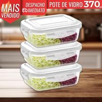 Kit 3 Pote de Vidro Hermético Borossilicato 370ml Marmita Fitness Freezer Microondas