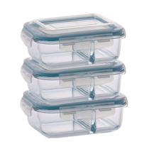 Kit 3 Pote de Vidro Hermético Com Divisoria 640ml Marmita Kit 3 Pote de Vidro Hermético Com Divisoria 640ml Marmita