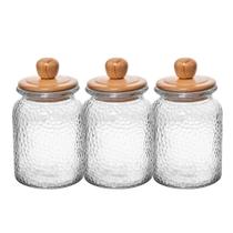 Kit 3 Pote de Vidro Martelado com Tampa de Bambu 1l Wolff