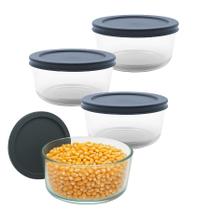 Kit 3 Pote de Vidro Redondo Bowl C/ Tampa Hermética Marmita Vedação Fit 460mL