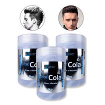 Kit 3 Pote Gel Cola Transparente Fixa e Hidrata 1Kg Yelsew Ação Prolongada Alta Fixação Cabeleireiro Barbearia Salão de Beleza Penteados