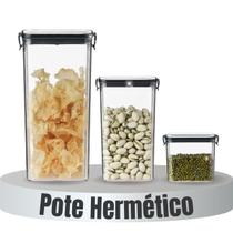 Kit 3 Pote Hermético com Trava na Tampa Organiza Alimento Mantimento Cozinha