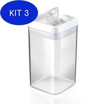 Kit 3 Pote hermético cristal quadrado 2,3 litros injeplastec