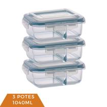 kit 3 Pote Hermético de vidro 1040ml Com Divisoria Mantimento kit 3 Pote Hermético de vidro 1040ml Com Divisoria Mantimento