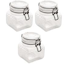 Kit 3 Pote Hermético de vidro c/ metal Preto trava 750ml