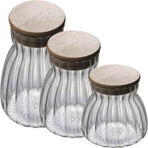 Kit 3 Pote Hermético De Vidro Com Tampa Bambu 450ml 700ml 1L Kit 3 Pote Hermético De Vidro Com Tampa Bambu 450ml 700ml 1L