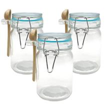 Kit 3 Pote Hermético De Vidro Com Trava e Colher de Bambu Redondo 280ml Kit 3 Pote Hermético De Vidro Com Trava e Colher de Bambu Redondo 280ml